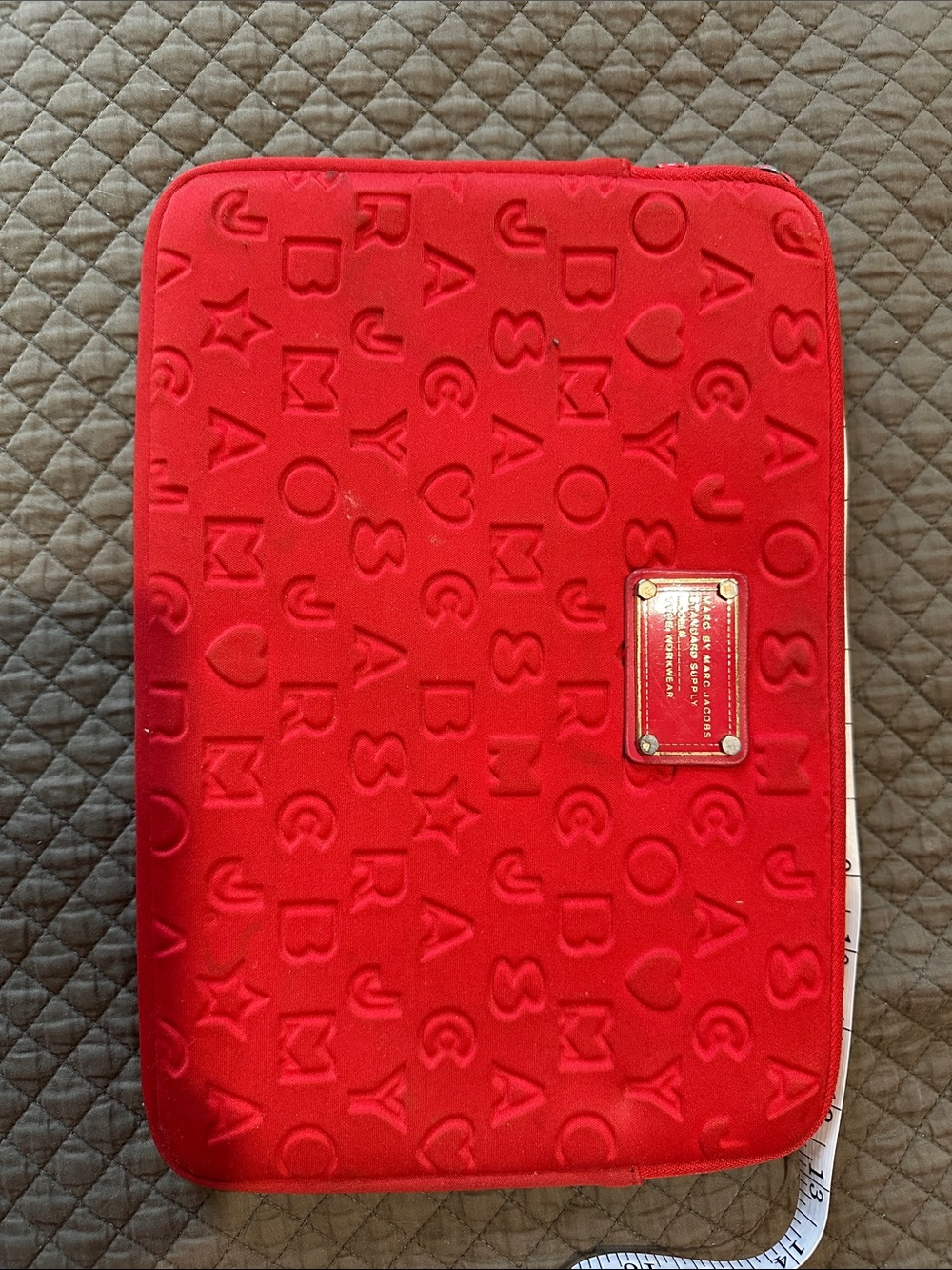 Marc Jacobs Embossed Red Tablet Sleeve with Logo Plaque